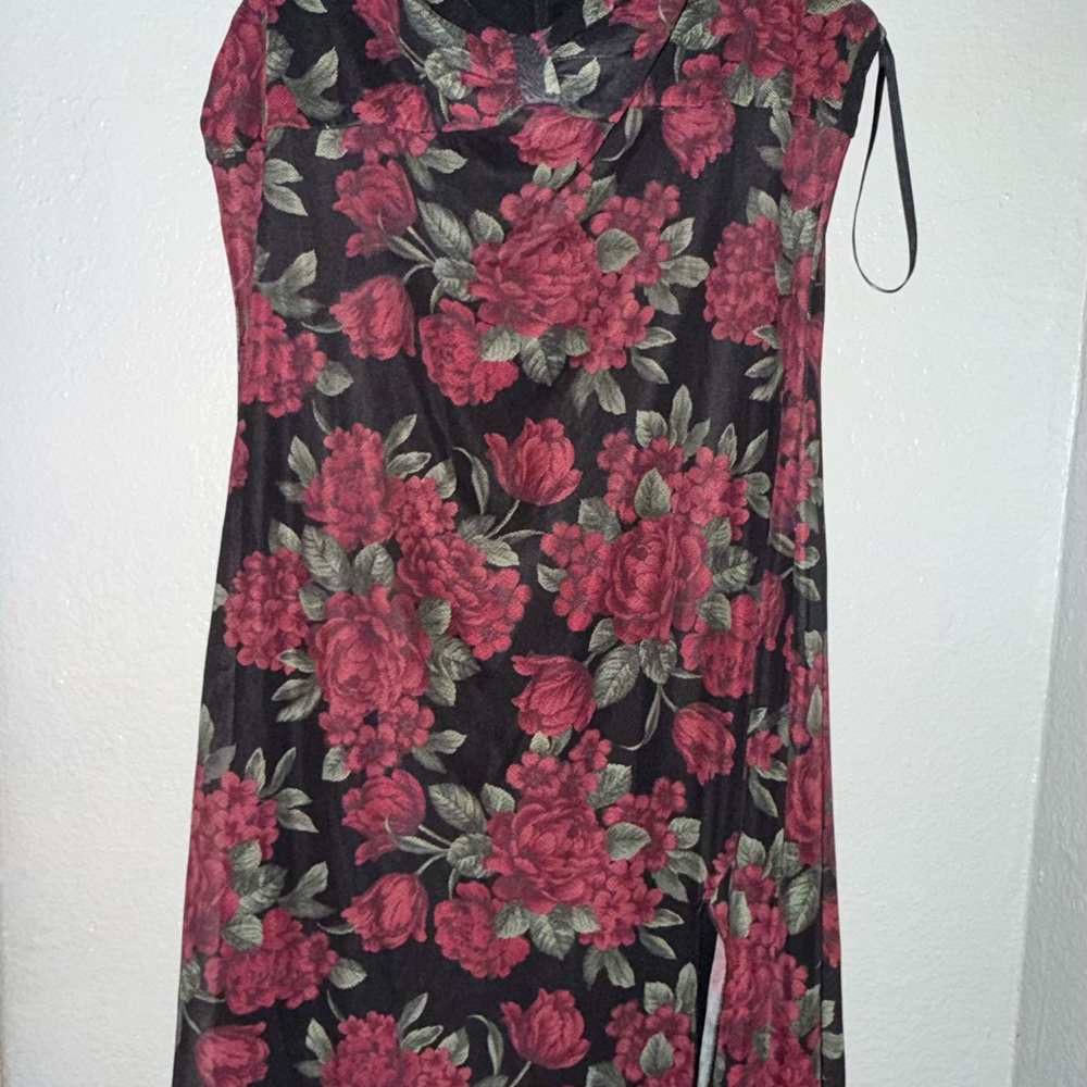 BCX Black and Red Floral Midi Dress